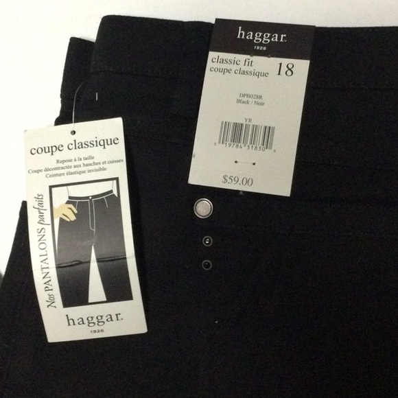 Haggar Classic Fit Sits at Waist Hidden Elastic Waistband Black Jeans Sz 18 NEW - Picture 2 of 5